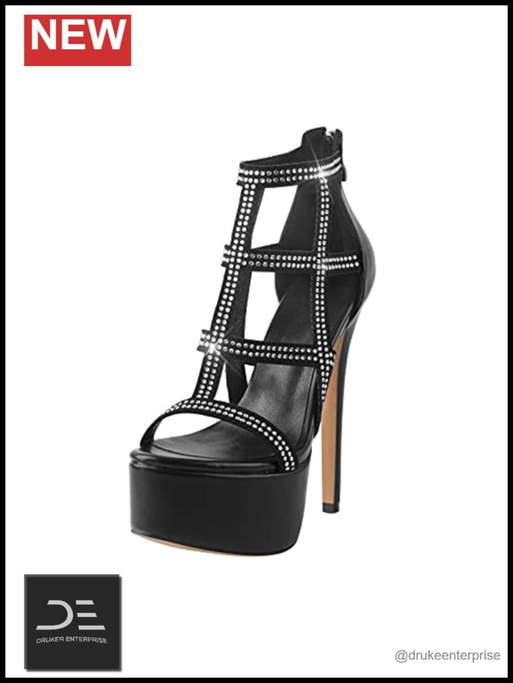 Rhinestone Stiletto Heeled Sandals Ankle Strap Platform Prom Party